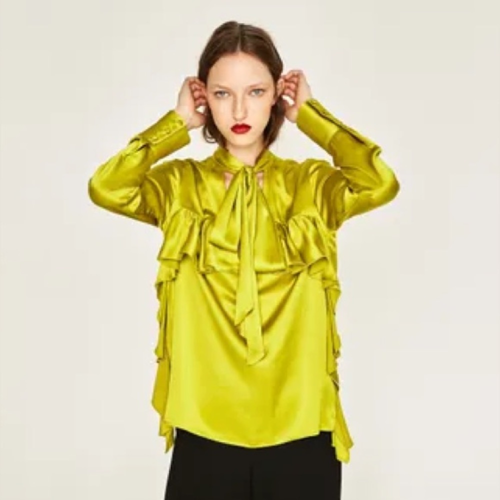 Zara Elegant Green Satin Women's Top